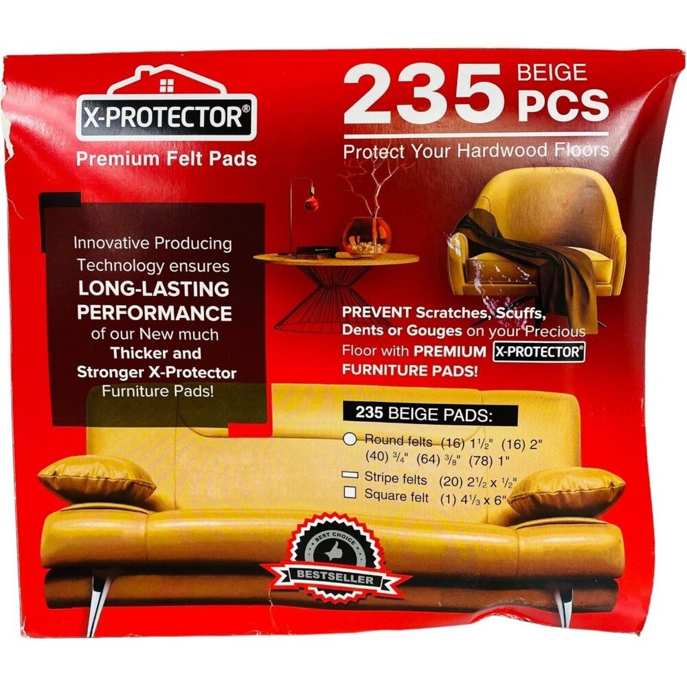 X-Protector Premium Felt Pads 235 Pcs Beige Furniture Floor Protectors